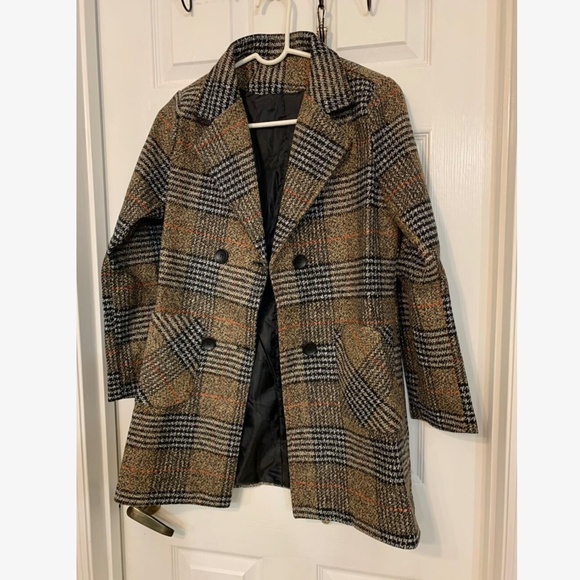Classic Plaid Print Button Pockets Coat Jacket - Picture 9 of 12